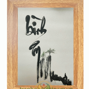 Tranh gạo màu Bình An Tựa Núi